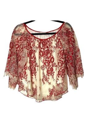 GB Girls Floral Embroidered Lace Top NWOT Girl’s Large Red Creme Dressy Blouse